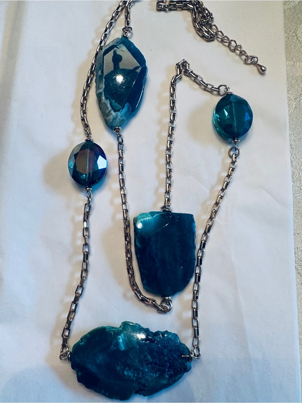 Blue Agate Stone Pendant Necklace - Women Jewelry